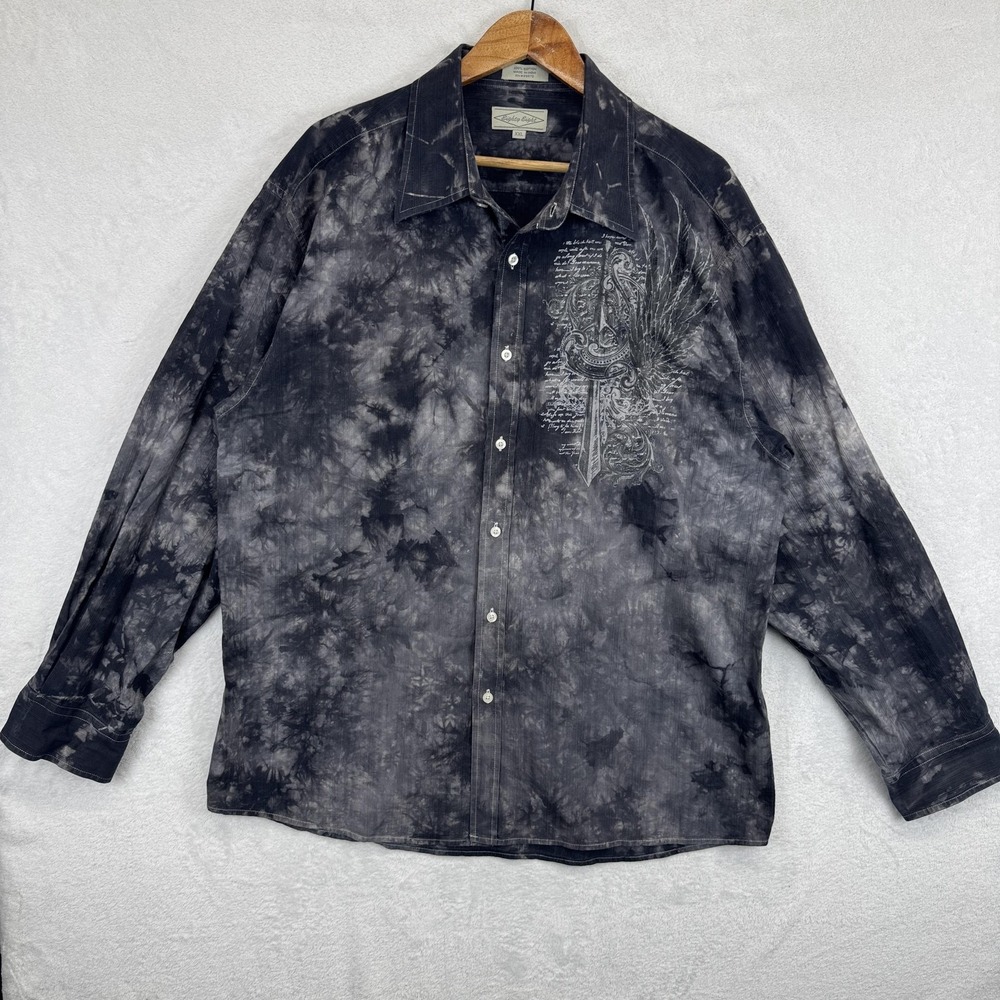 Eighty‎ Eight Shirt Mens 2XL Black Gray Tie Dye Cross Wings Graphic Long Sleeve